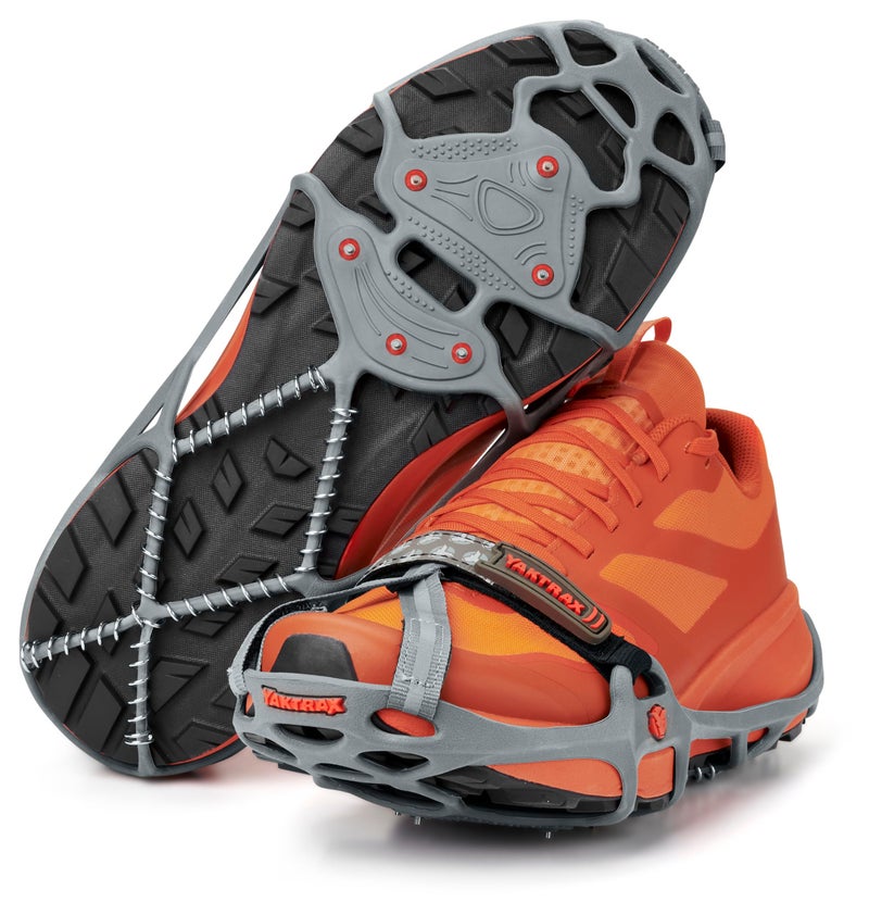 Yaktrax Run Traction Cleats for Snow and Ice, Gray/Red, Small (8161) - Image 1